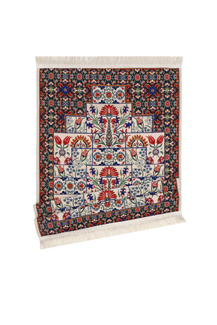 Black Carnation Pattern Tapestry Prayer Rug - Thumbnail