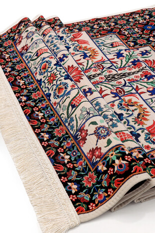 Black Carnation Pattern Tapestry Prayer Rug - Thumbnail