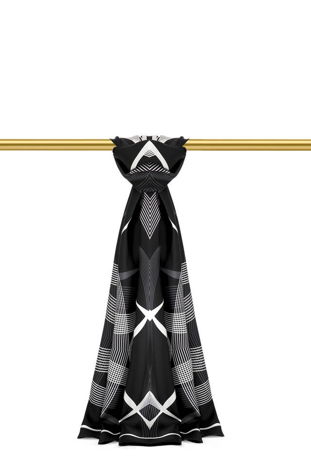 Black Carousel Pattern Twill Silk Scarf 