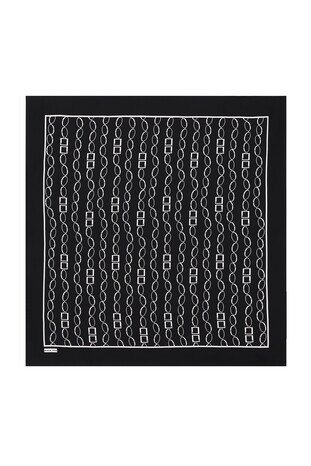 Black Chain Pattern Twill Silk Square Scarf - Thumbnail
