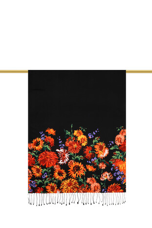 Black Chrysanthemum Silk Scarf - Thumbnail