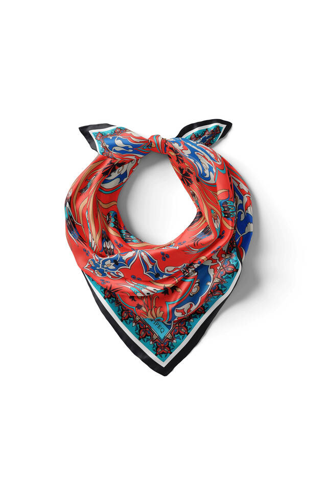 Black Çintemani Carnation Pattern Silky Pocket Square - 2