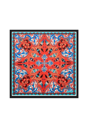 Black Çintemani Carnation Pattern Silky Pocket Square 