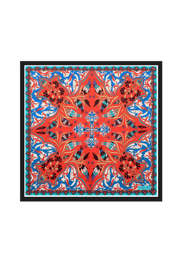 Black Çintemani Carnation Pattern Silky Pocket Square - Bursa İpek