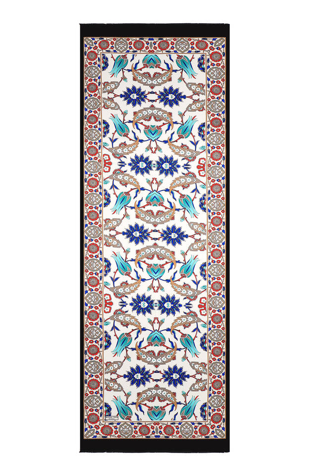 Black Cream Efes Pattern Silk Foulard - 4