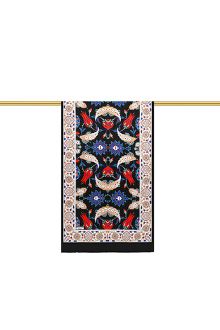Black Ecru Efes Pattern Silk Foulard - Thumbnail