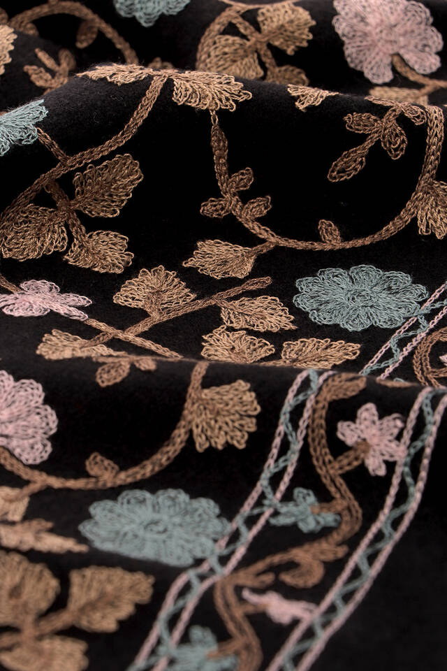 Black Embroidered Winter Shawl - 4
