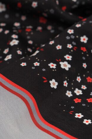 Black Floral Pattern Fresh Scarf - Thumbnail