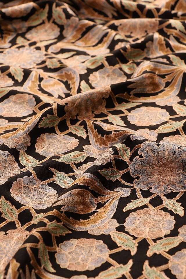 Black Fully Embroidered Suzani Wool Shawl - 4