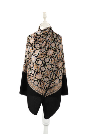 Black Fully Embroidered Suzani Wool Shawl 