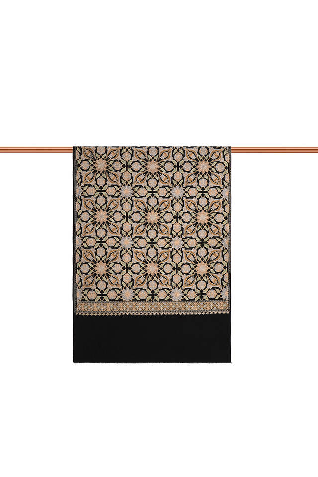 Black Fully Embroidered Suzani Wool Shawl - 3