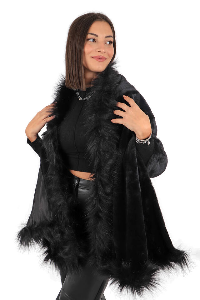 Black Fur Shoulder Shawl - 2