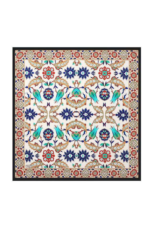 Black Gold Efes Pattern Silk Square Scarf 