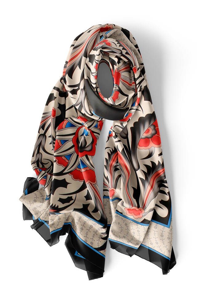 Black Golden Horn Pattern Silk Foulard - 3