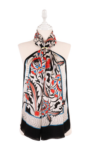 Black Golden Horn Pattern Silk Foulard 