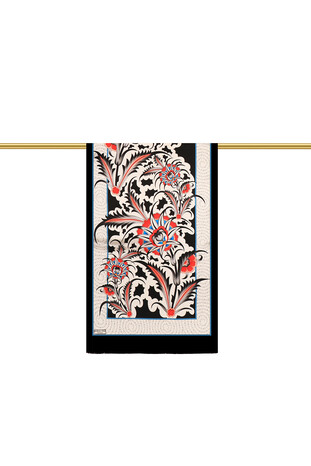 Black Golden Horn Pattern Silk Foulard - Thumbnail