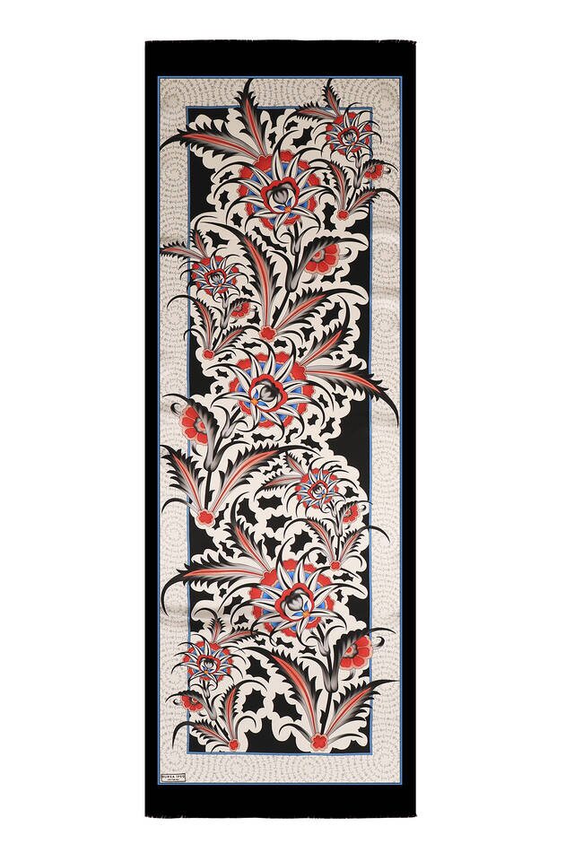 Black Golden Horn Pattern Silk Foulard - 4