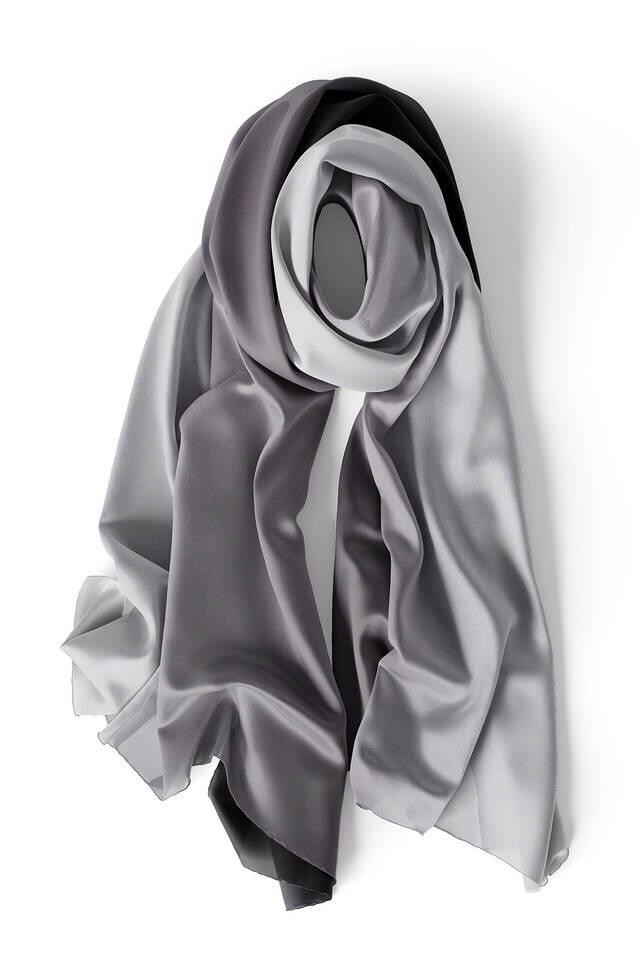 Black Gray Gradient Silk Scarf - 3