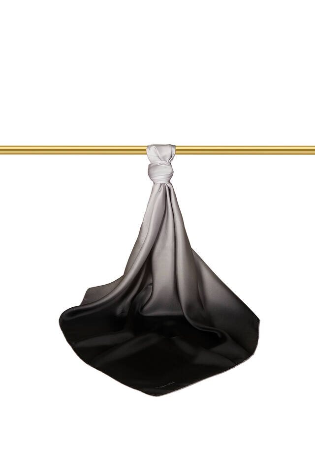 Black Gray Gradient Twill Silk Square Scarf - 2