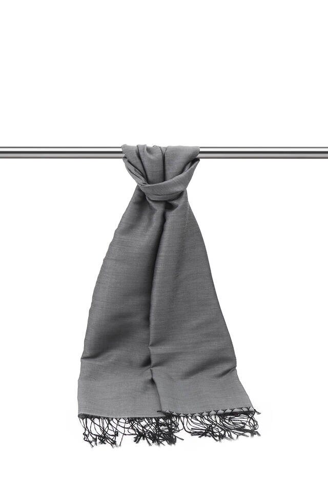 Black Gray Silk Look Scarf - 2