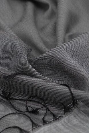 Black Gray Silk Look Scarf - Thumbnail