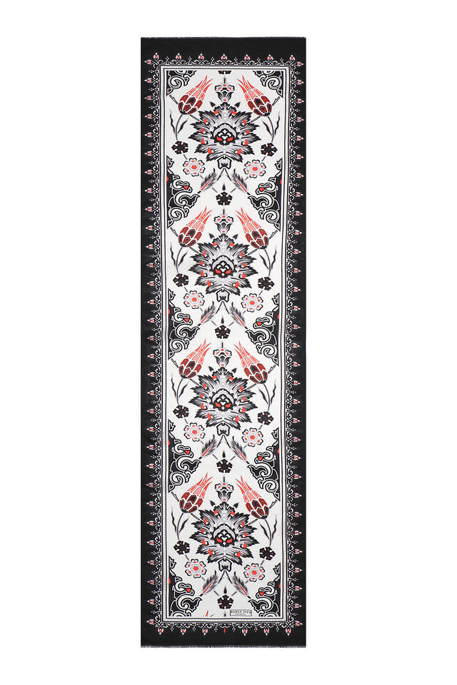 Black Gray Tile Tulip Voile Silk Foulard - 4