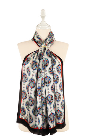 Black Hatai Pattern Silk Foulard 