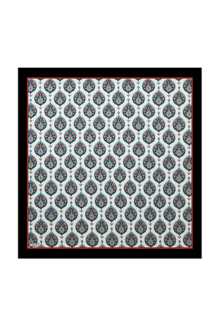 Black Hatai Pattern Silk Square Scarf - Thumbnail