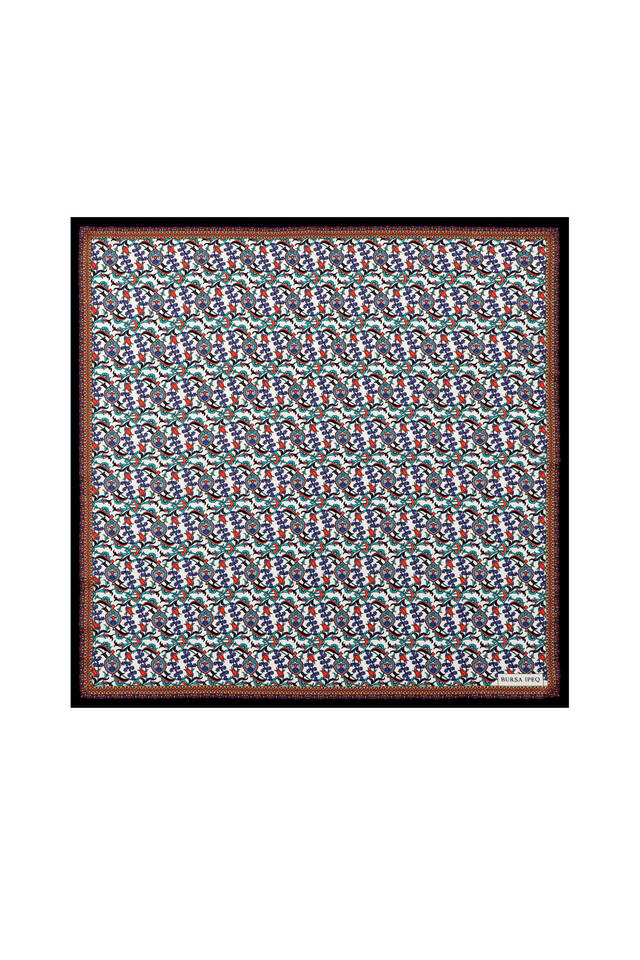 Black Ivy Tulip Pattern Silky Pocket Square - Bursa İpek
