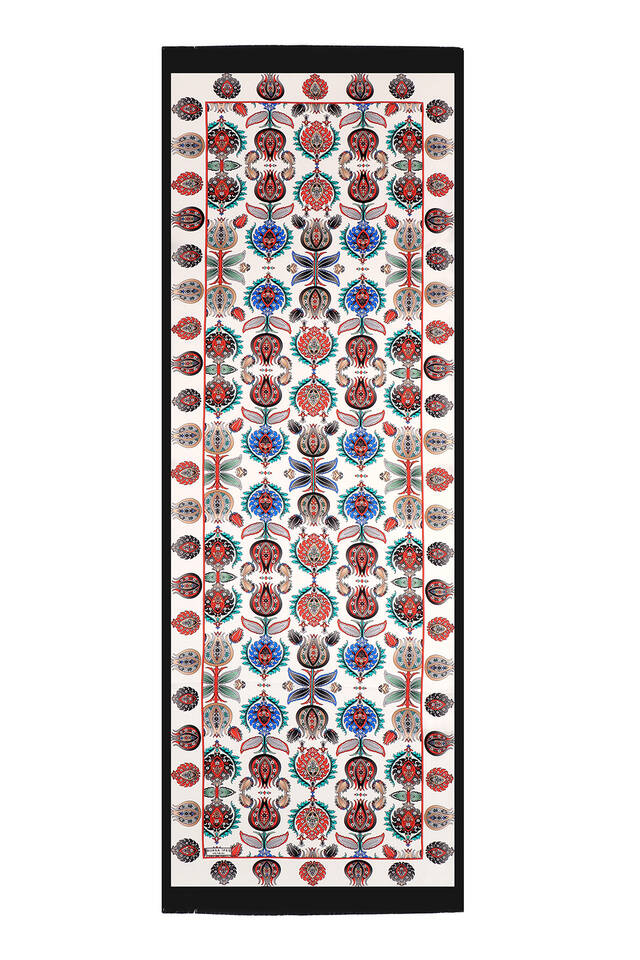 Black Iznik Pattern Silk Foulard - 4