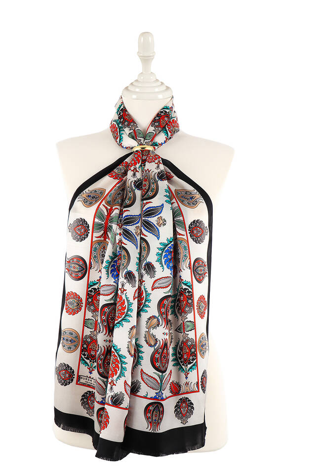 Black Iznik Pattern Silk Foulard 