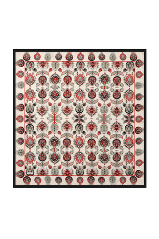 Black Iznik Pattern Silk Square Scarf 