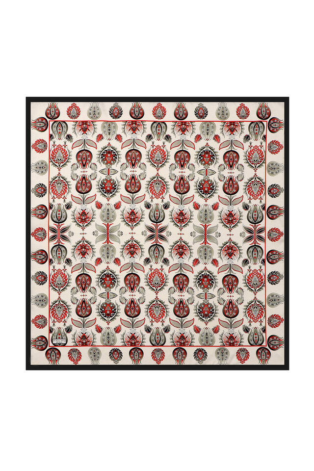 Black Iznik Pattern Silk Square Scarf 