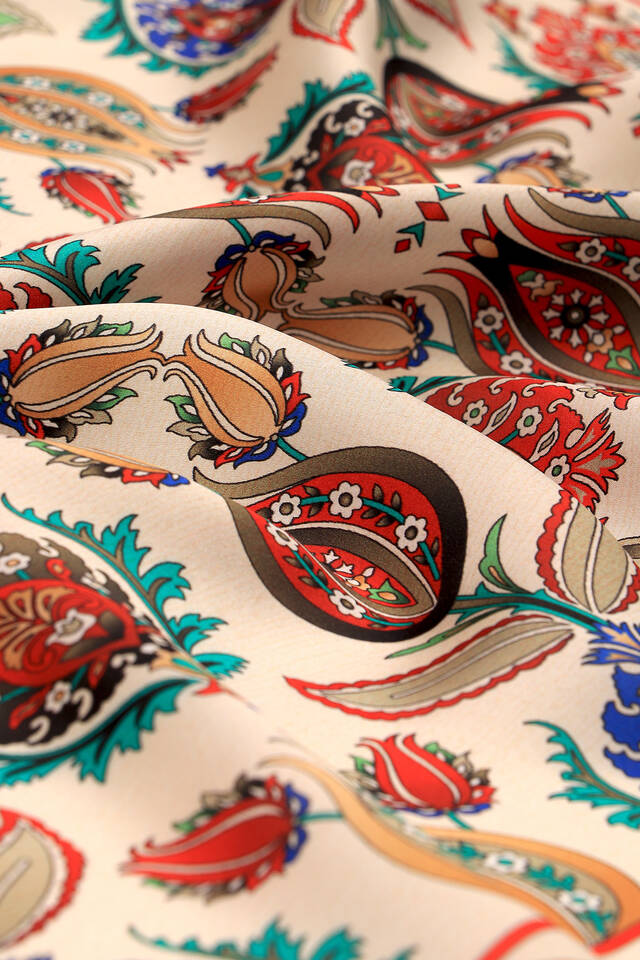 Black Iznik Pattern Silk Square Scarf - 3