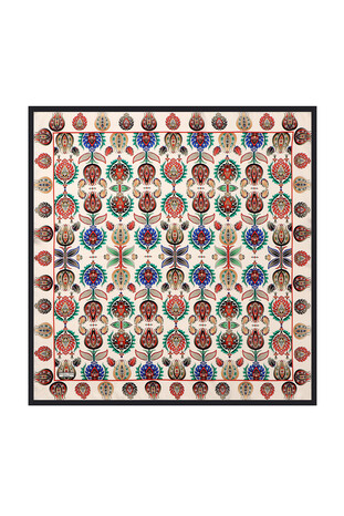 Black Iznik Pattern Silk Square Scarf 