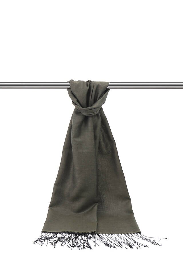 Black Khaki Silk Look Scarf - 2