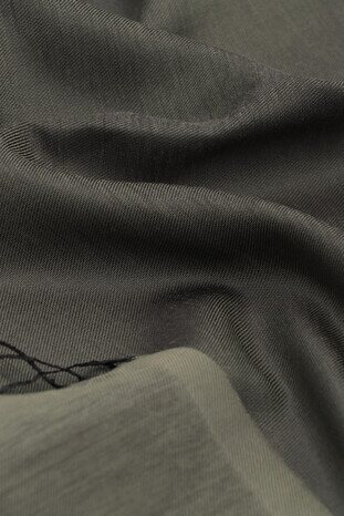 Black Khaki Silk Look Scarf - Thumbnail
