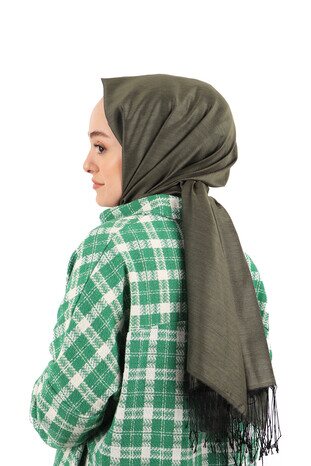 Black Khaki Silk Look Scarf 