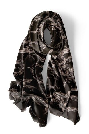 Black Leaf Pattern Silk Foulard - Thumbnail