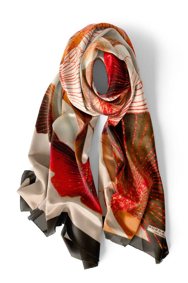 Black Lily Pattern Silk Foulard - 3