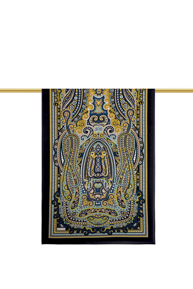 Black Marrakesh Pattern Sura Silk Scarf - 3