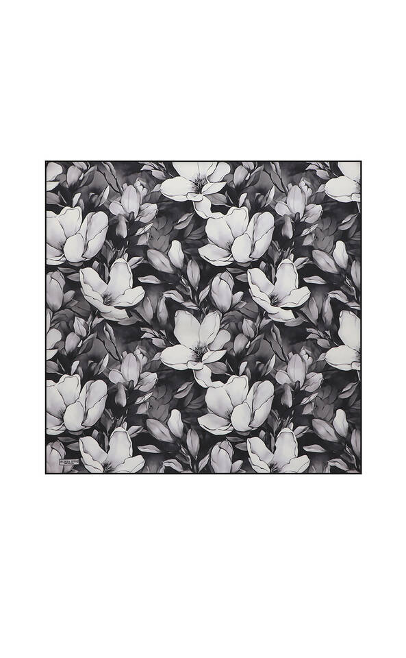 Black Narcissus Pattern Silk Pocket Square - Bursa İpek