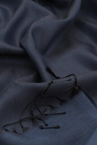 Black Navy Silk Look Scarf - Thumbnail