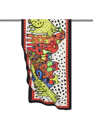 Black Orange Patterned Silky Foulard 