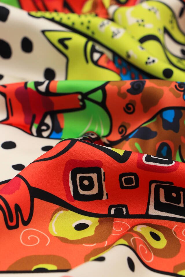 Black Orange Patterned Silky Foulard - 3