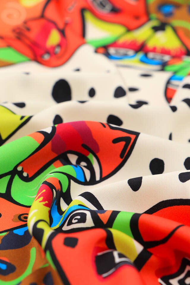 Black Orange Patterned Silky Pocket Square - 3