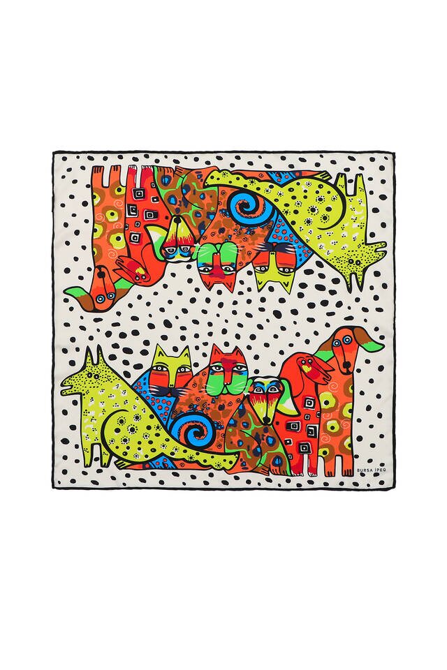 Black Orange Patterned Silky Pocket Square 