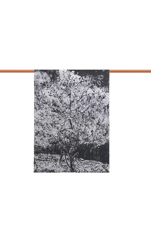 Black Peach Tree Pattern Winter Shawl - Thumbnail