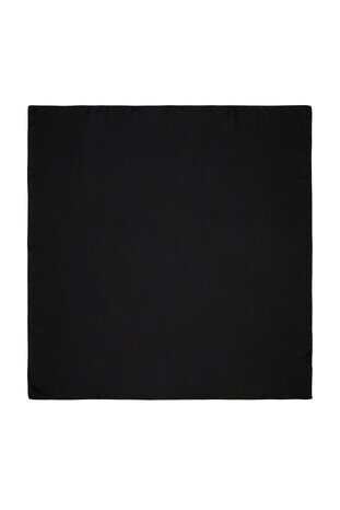 Black Plain Twill Silk Square Scarf - Thumbnail