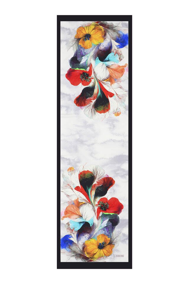 Black Poppy Pattern Silky Foulard - 4